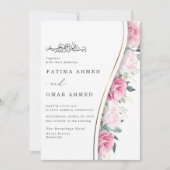Chic Pink Blume Foliage Islamische Hochzeit Einladung (Vorderseite)