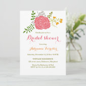 Chic Pink Blume Green Blätter Brautparty Einladung (Stehend Vorderseite)