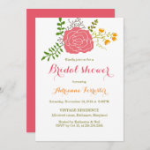 Chic Pink Blume Green Blätter Brautparty Einladung (Vorne/Hinten)