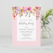 Chic pink Blumen Geburtstagsparty Einladung (Stehend Vorderseite)
