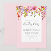 Chic pink Blumen Geburtstagsparty Einladung (Vorne/Hinten)