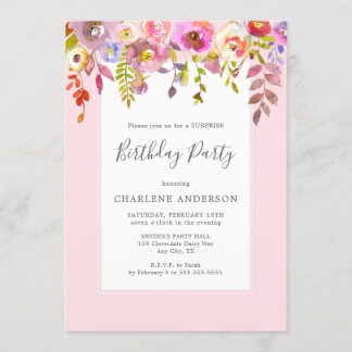 Chic pink Blumen Geburtstagsparty Einladung