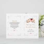 Chic Pink Blush Blume Gold Frame Hochzeitsprogramm (Stehend Vorderseite)