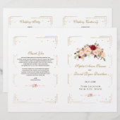 Chic Pink Blush Blume Gold Frame Hochzeitsprogramm (Vorne/Hinten)