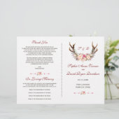 Chic Pink Blush Floral Antlers Wedding Programm (Stehend Vorderseite)
