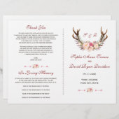 Chic Pink Blush Floral Antlers Wedding Programm (Vorne/Hinten)