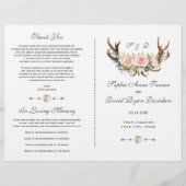 Chic Pink Blush Floral Antlers Wedding Programm (Vorderseite)