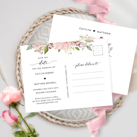 Chic Pink, Blush, Rose Gold Hochzeit speichern das Postkarte