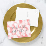 Chic Pink Bokeh Imitate Silber Sie sind Phantastis Postkarte<br><div class="desc">Chic motivierend Postkarte mit den Worten "You Are Phantastisch" in Imitaten silberne Folie vor einem rosafarbenen Lichtmuster Hintergrund. Um der Karte Text hinzuzufügen, klicken Sie auf die Schaltfläche "Anpassen". *Bitte beachten Sie, dass das Zazzle-Wasserzeichen, das in der Zoomvorschau angezeigt wird, NICHT auf dem gedruckten Endprodukt erscheint. © Rosewood and Citrus...</div>