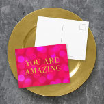 Chic Pink Bokeh Lights Imitate Gold Sie sind Phant Postkarte<br><div class="desc">Chic motivierend Postkarte mit den Worten "You Are Phantastisch" in Imitaten goldene Folie vor einem rosafarbenen Lichtmuster Hintergrund. Um der Karte Text hinzuzufügen, klicken Sie auf die Schaltfläche "Anpassen". *Bitte beachten Sie, dass das Zazzle-Wasserzeichen, das in der Zoomvorschau angezeigt wird, NICHT auf dem gedruckten Endprodukt erscheint. © Rosewood and Citrus...</div>
