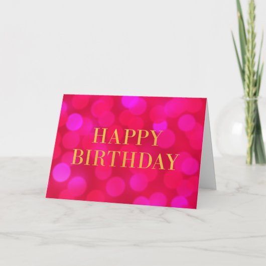 Chic Pink Bokeh Lights Imitats Gold Happy Birthday Karte (Vorderseite)