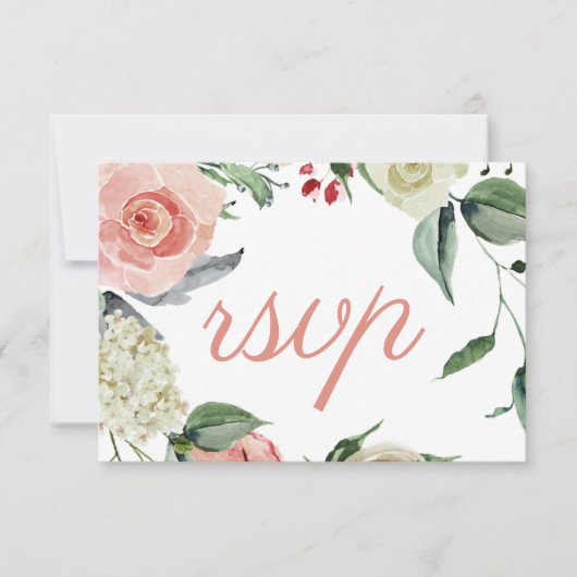 Chic Pink Botanical Wedding RSVP Karte (Vorderseite)
