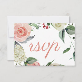 Chic Pink Botanical Wedding RSVP Karte
