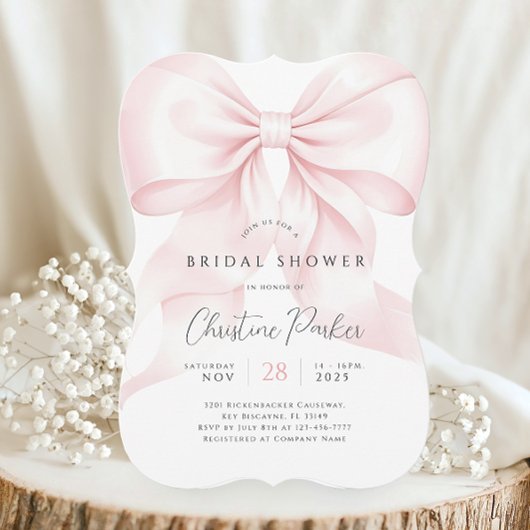 Chic Pink Bow Bridal Dusche Einladung