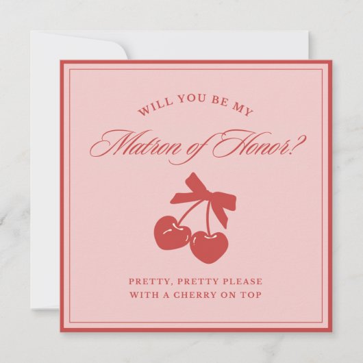 Chic Pink Bow Cherry Matron of Honor Proposal Card Einladung (Vorderseite)