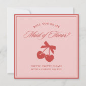 Chic Pink Bow & Cherry Trauzeugin Vorschlag Card Einladung (Vorderseite)