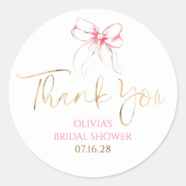 Chic Pink Bow Favors Bridal Shower Thank You  Runder Aufkleber