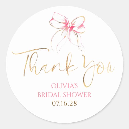 Chic Pink Bow Favors Bridal Shower Thank You  Runder Aufkleber (Vorderseite)