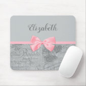 Chic Pink Bow Girly Parisian Ephemere und Name Mousepad (Mit Mouse)