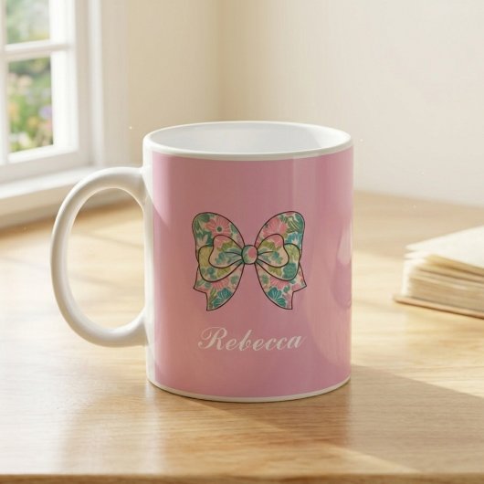 Chic Pink Bow Personalized Name Two-Tone Mug Kaffeetasse
