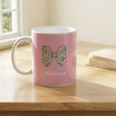 Chic Pink Bow Personalized Name Two-Tone Mug Kaffeetasse