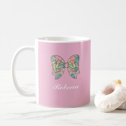 Chic Pink Bow Personalized Name Two-Tone Mug Kaffeetasse (Mit Donut)