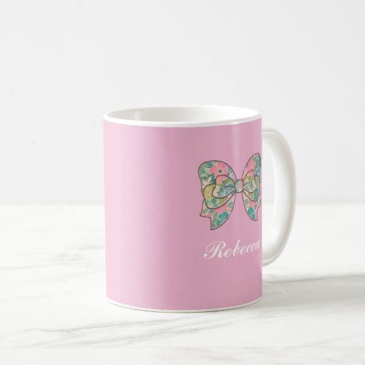 Chic Pink Bow Personalized Name Two-Tone Mug  Kaffeetasse (VorderseiteRechts)