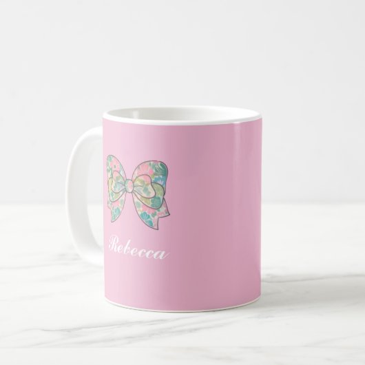 Chic Pink Bow Personalized Name Two-Tone Mug  Kaffeetasse (Vorderseite Links)