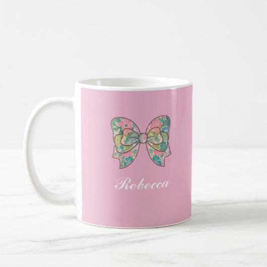 Chic Pink Bow Personalized Name Two-Tone Mug  Kaffeetasse (Links)