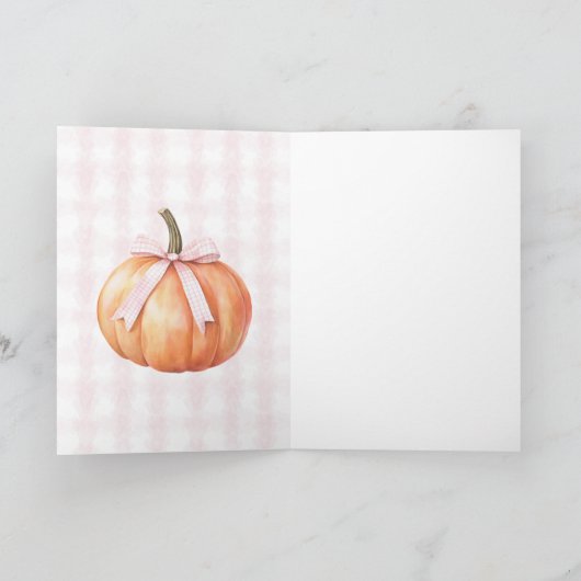 Chic Pink Bow Pumpkin Karierte Streifen Karte (Innenseite)
