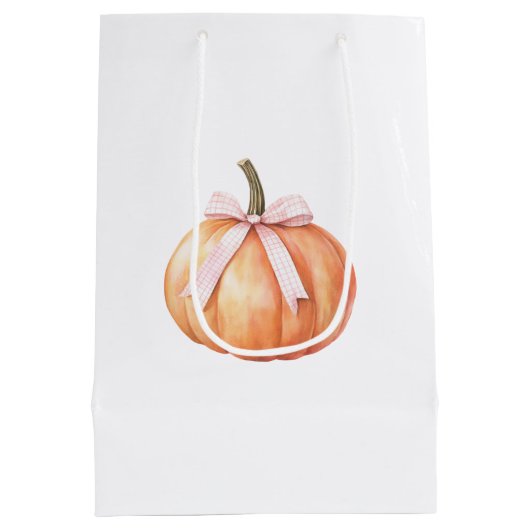 Chic Pink Bow Pumpkin Mittlere Geschenktüte (Rückseite)