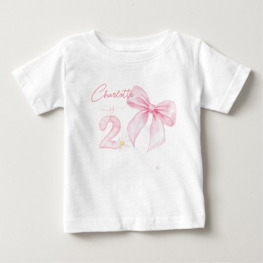 Chic Pink Bow Ribbon 2 Two 2nd Birthday Baby T-shirt (Vorderseite)
