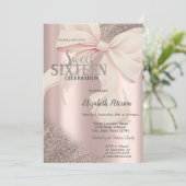 Chic Pink Bow Rose Gold Sweet 16  Einladung (Stehend Vorderseite)