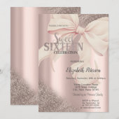 Chic Pink Bow Rose Gold Sweet 16  Einladung (Vorne/Hinten)