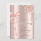 Chic Pink Bow Rose Gold Tropfen Kinderdusche Einladung (Vorderseite)