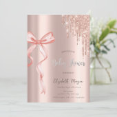 Chic Pink Bow Rose Gold Tropfen Kinderdusche Einladung (Stehend Vorderseite)