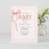 Chic Pink Bow Striping Baby Dusche Einladung (Stehend Vorderseite)