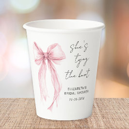 Chic Pink Bow Watercolor Brautparty Pappbecher