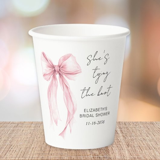 Chic Pink Bow Watercolor Brautparty Pappbecher