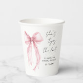 Chic Pink Bow Watercolor Brautparty Pappbecher (Rückseite)