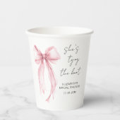 Chic Pink Bow Watercolor Brautparty Pappbecher (Vorderseite)