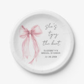 Chic Pink Bow Watercolor Brautparty Pappteller (Vorderseite)