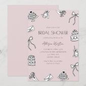 Chic Pink Bows Cakes Champagne Bridal Shower Einladung (Vorne/Hinten)