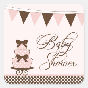 Chic pink + braune Mädchen Baby Duschkleber Quadratischer Aufkleber