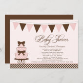 Chic pink + braune Mädchen Babydusche Einladung (Vorne/Hinten)