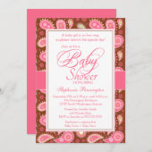 Chic pink + braune Paisleydusche Einladung (Vorne/Hinten)