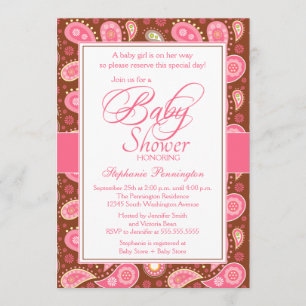 Chic pink + braune Paisleydusche Einladung