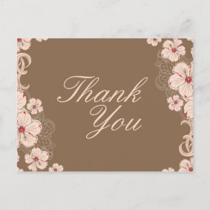 Chic pink brauner Hibiskus Blume Hochzeit danke Postkarte