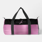 Chic Pink Brushed Metal Black Script Monogram Duffle Bag (Vorderseite)