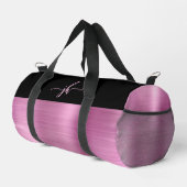 Chic Pink Brushed Metal Black Script Monogram Duffle Bag (Rechte Ecke)